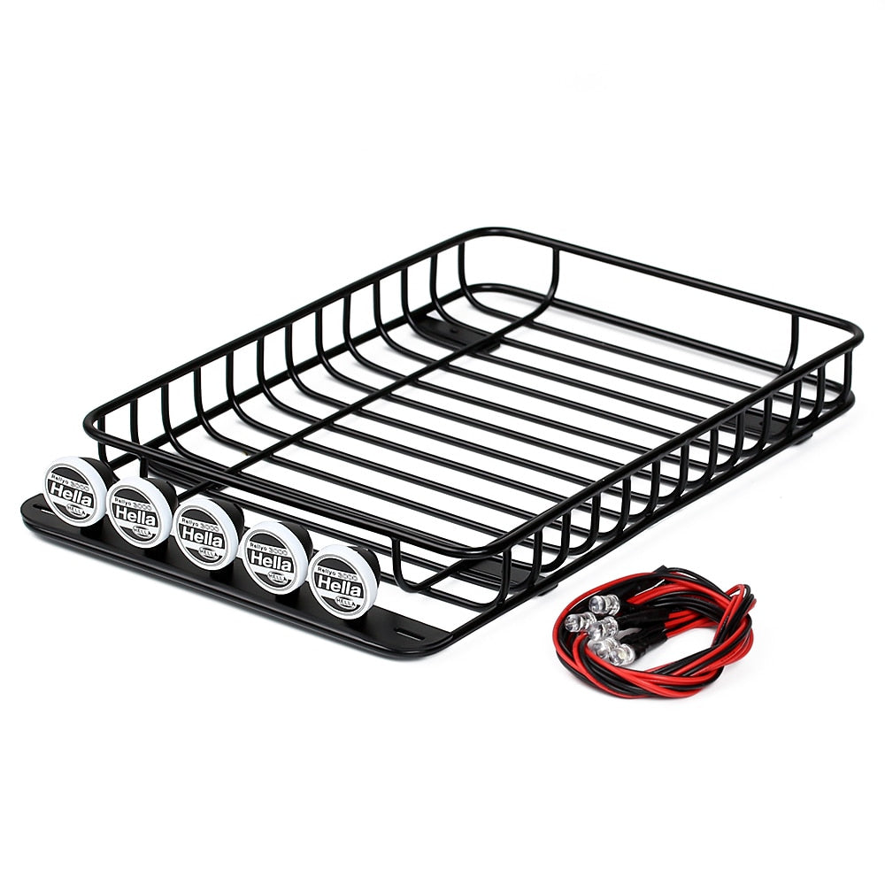 232 145mm Metal Roof Rack with 5 LED Lights for 1 10 RC Crawler