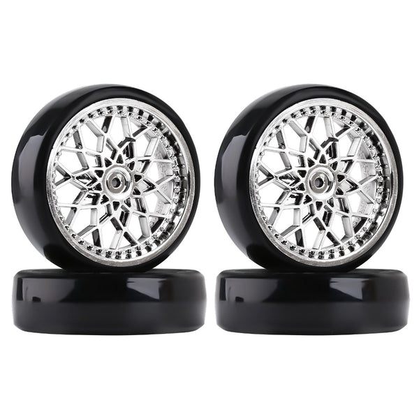 Plastic 53*15mm Wheel Rim Hub Tires Set for 1:10 RC Car Truck WPL D12 Upgrade Parts - 4Pc Silver