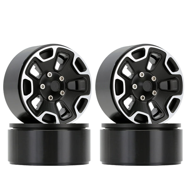 Metal 1.9" Beadlock Wheel Rims Hub for 1/10 RC Crawler Car Jeep Wrangler Axial SCX10 90046 Traxxas TRX4 - 4Pc Black