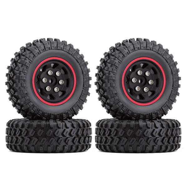 49*18mm Beadlock Micro Crawler Wheel Rims Tires Set for 1/24 RC Crawler Car Axial SCX24 90081 - 4Pc Red