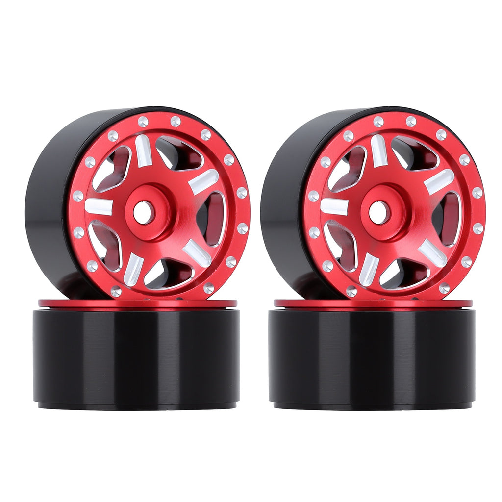 1.0" Beadlock CNC Micro Crawler Alloy Wheel Rim Hub for 1/24 RC Crawler Car Axial SCX24 90081 AXI00001 - 4Pc Red