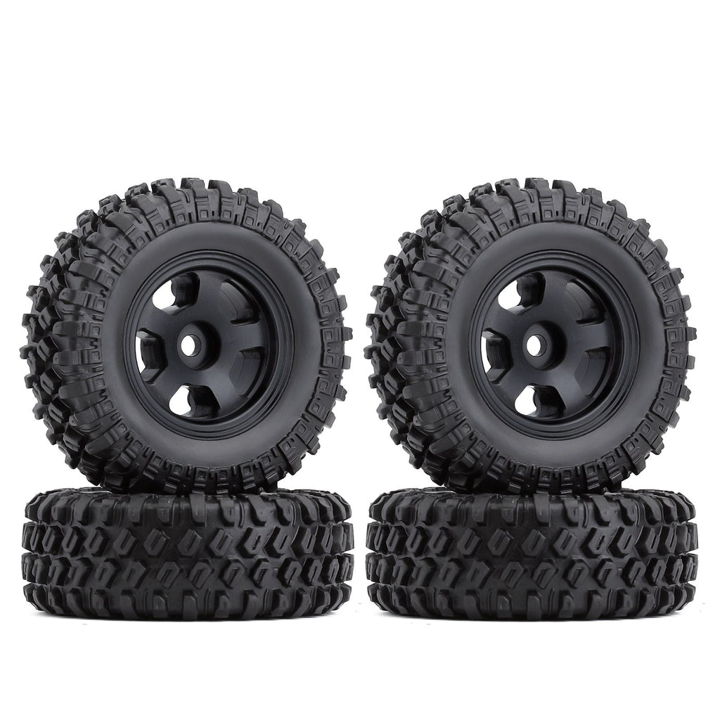 1.0" 49*18mm Beadlock Micro Crawler Alloy Wheel Rims Tires Set for 1/24 RC Crawler Car Axial SCX24 90081 AXI00001 - 4Pc Black