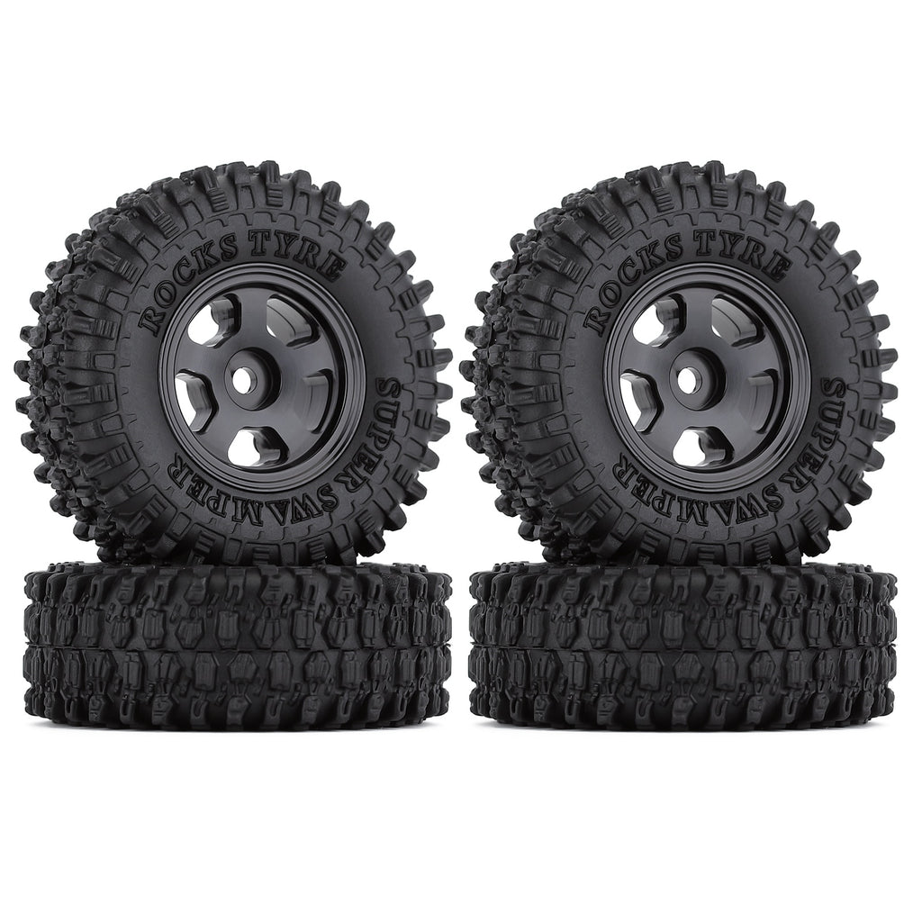 1.0" Beadlock Micro Crawler Alloy Wheel Rims Tires Set (5-Spoke) for 1/24 RC Crawler Car Axial SCX24 90081 AXI00001 Deadbolt - 4Pc Black