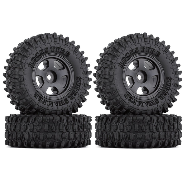 1.0" Beadlock Micro Crawler Alloy Wheel Rims Tires Set (5-Spoke) for 1/24 RC Crawler Car Axial SCX24 90081 AXI00001 Deadbolt - 4Pc Black