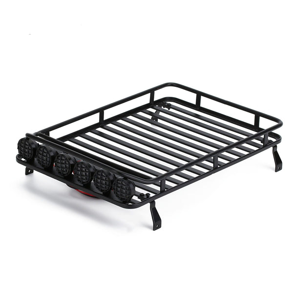 235*155mm Metal Roof Rack Luggage Carrier with LED Lights for 1/10 RC Crawler Car Axial SCX10 90046 Traxxas TRX4 (Style A) - 1 Set