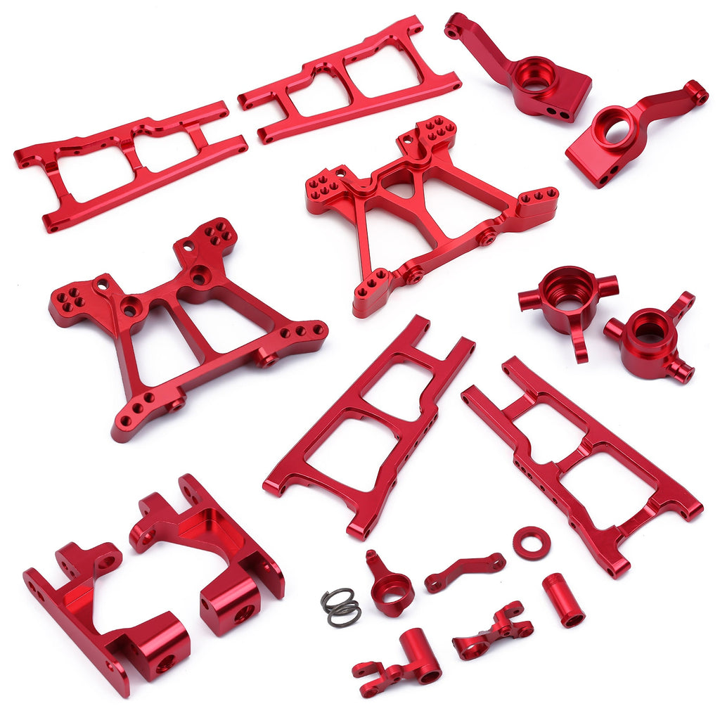 Steering Knuckles Suspension Arm Metal Upgrade Parts Kit for 1/10 RC Car Truck Traxxas Slash 4X4 - Red