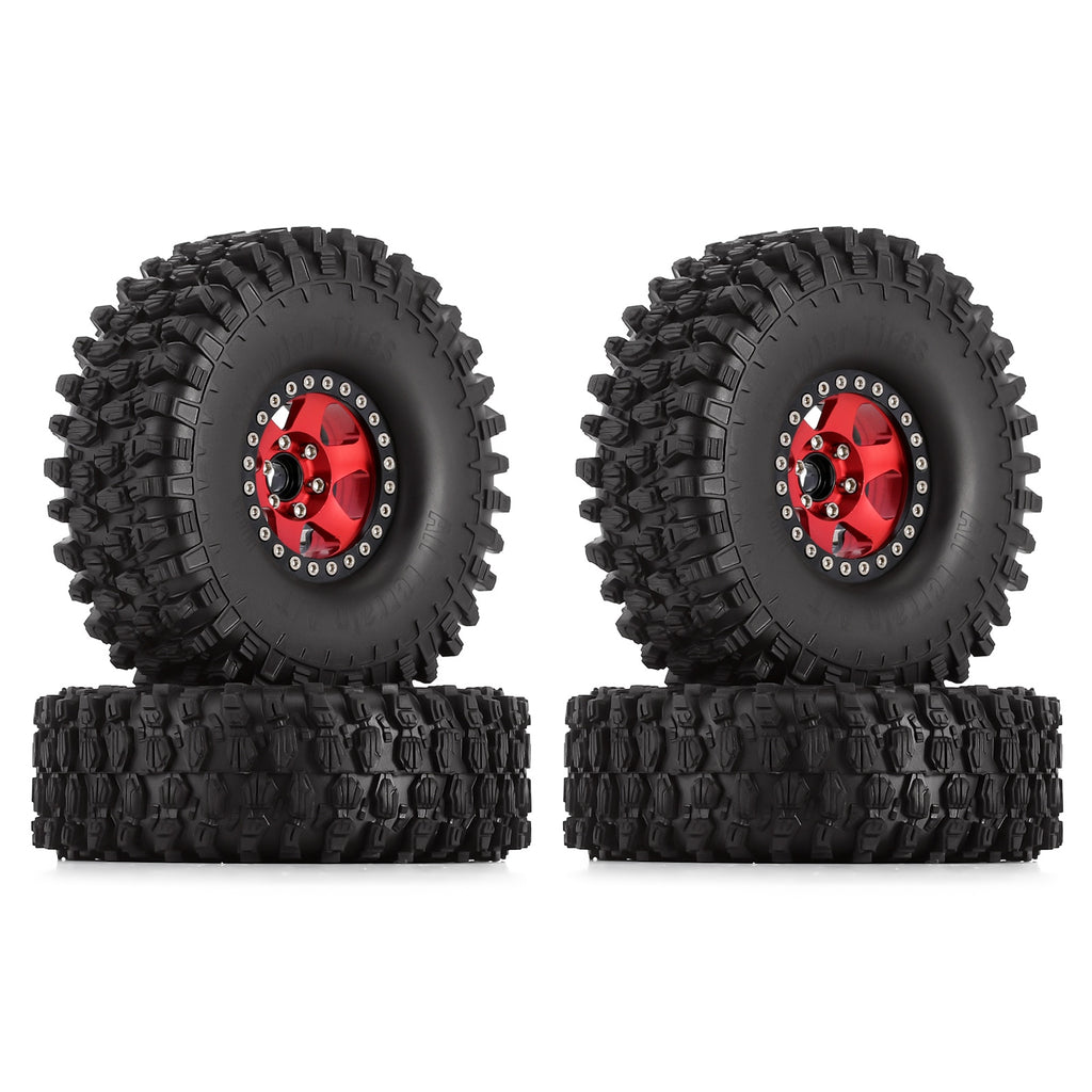 120*42mm 1.9" Wheel Rims Tires Set for 1:10 RC Rock Crawler Car Traxxas TRX4 Axial SCX10 90046 Redcat Gen8 - 4Pc Red