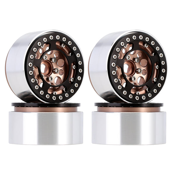 CNC Aluminum Alloy 1.9" Beadlock Wheel Rim Hub for 1/10 RC Crawler Car Axial SCX10 90046 Traxxas TRX4 Redcat Gen8 - 4Pc Brown