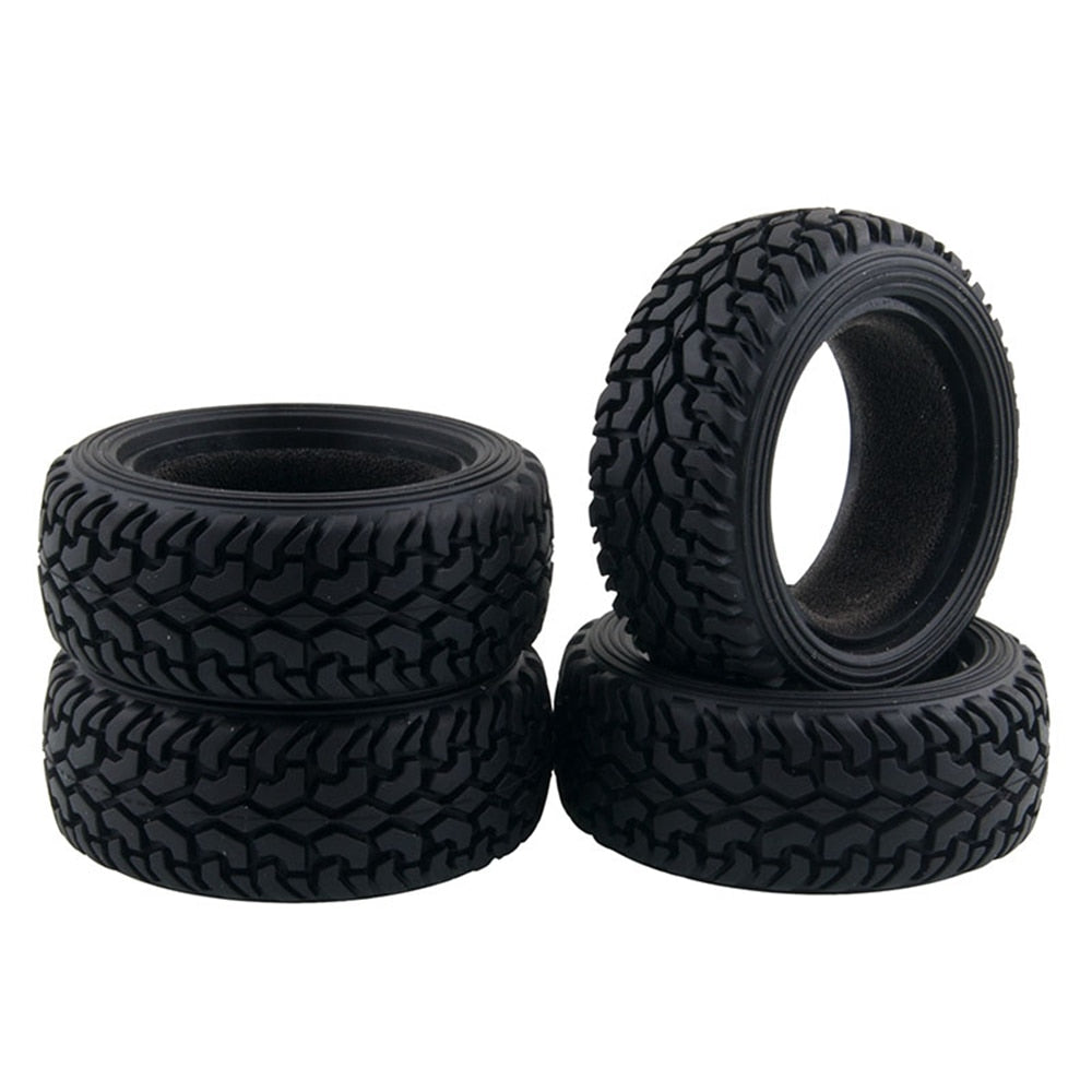 High Performance RC Rally Car Black Grain Rubber Tyre Wheel Tires for 1:10 On Road R/C Cars - 4Pc Set