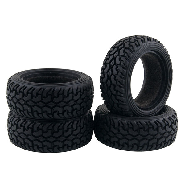 High Performance RC Rally Car Black Grain Rubber Tyre Wheel Tires for 1:10 On Road R/C Cars - 4Pc Set