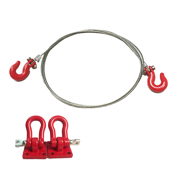 Metal Tow Hook & Steel Tow Rope for 1:10 RC Rock Crawler - 1 Set Red