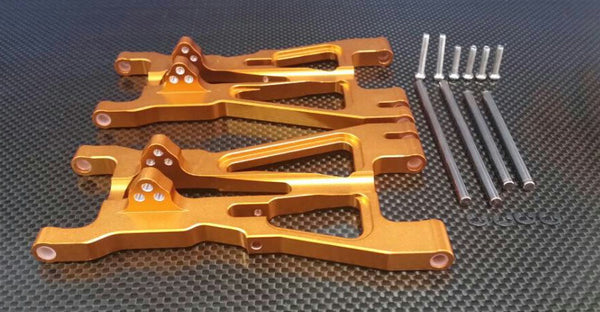 HPI Savage 21, X, XL, K4.6, Flux Aluminum Front/Rear Adjustable Lower Arm With Screws & Pins & Delrin Collars - 1Pr Set Gold